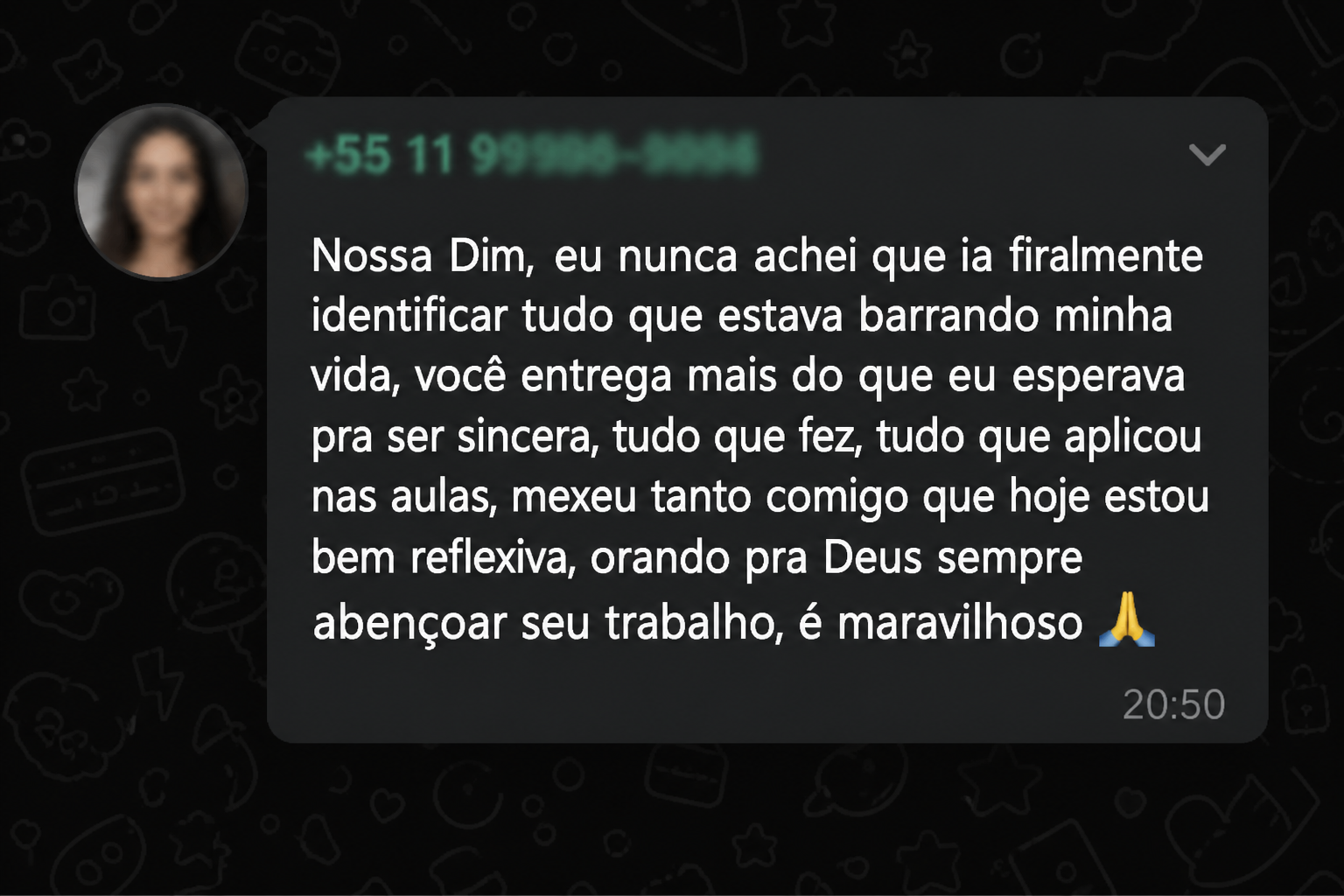 Depoimento sobre identificar bloqueios e transformação pessoal